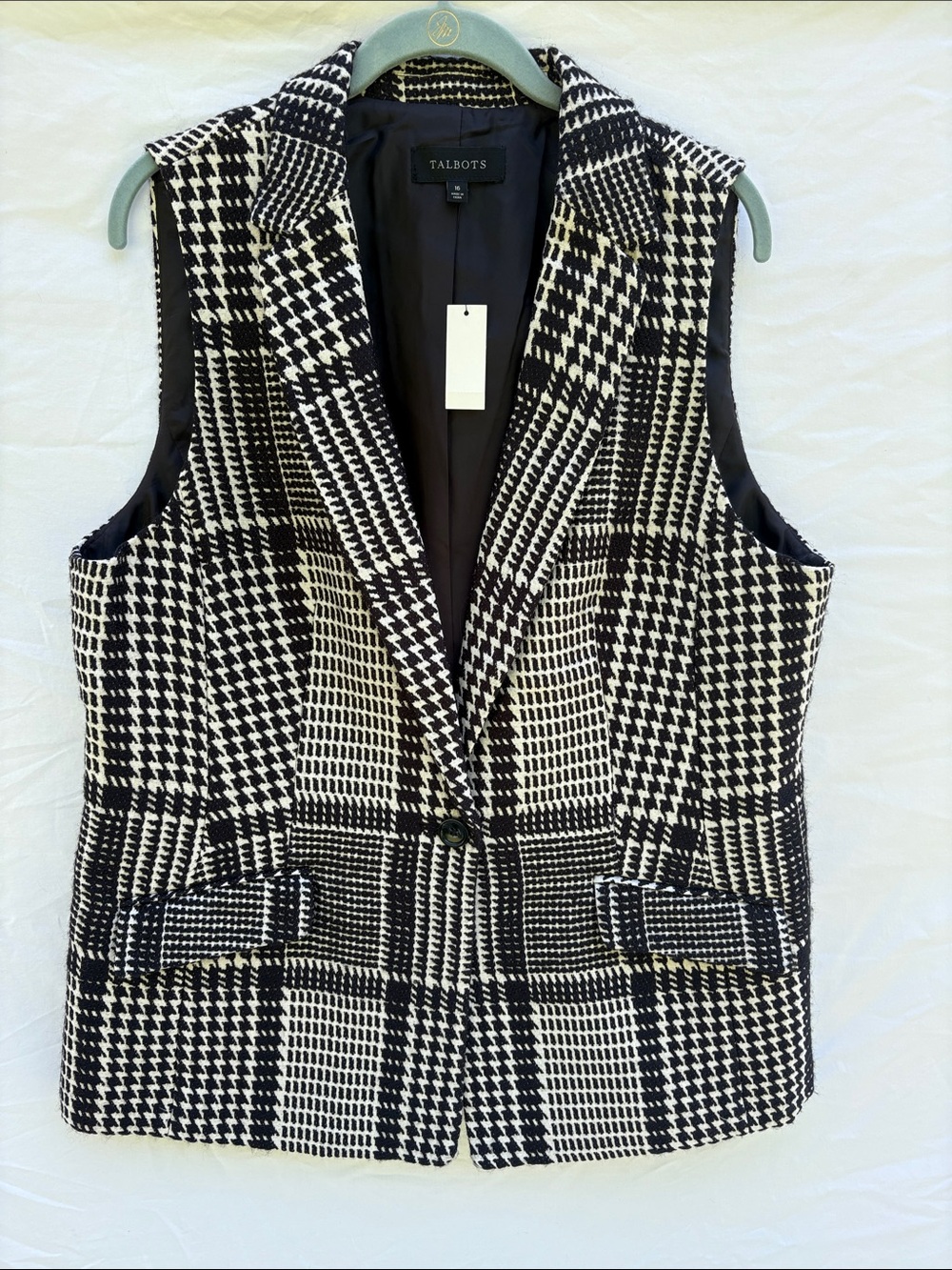 Talbots Black & White Houndstooth Tailored Vest Blazer